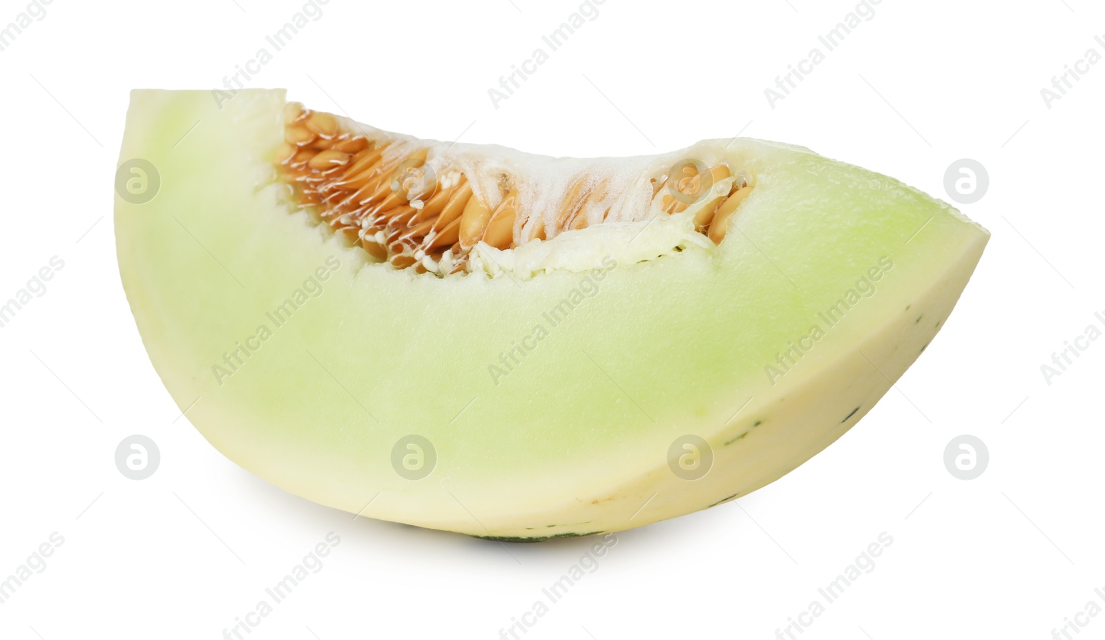 Photo of Slice of fresh ripe honeydew melon isolated on white