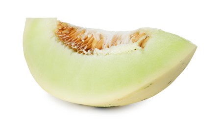 Photo of Slice of fresh ripe honeydew melon isolated on white