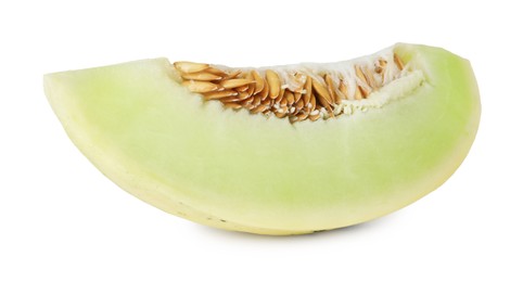 Photo of Slice of fresh ripe honeydew melon isolated on white