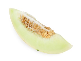 Photo of Slice of fresh ripe honeydew melon isolated on white