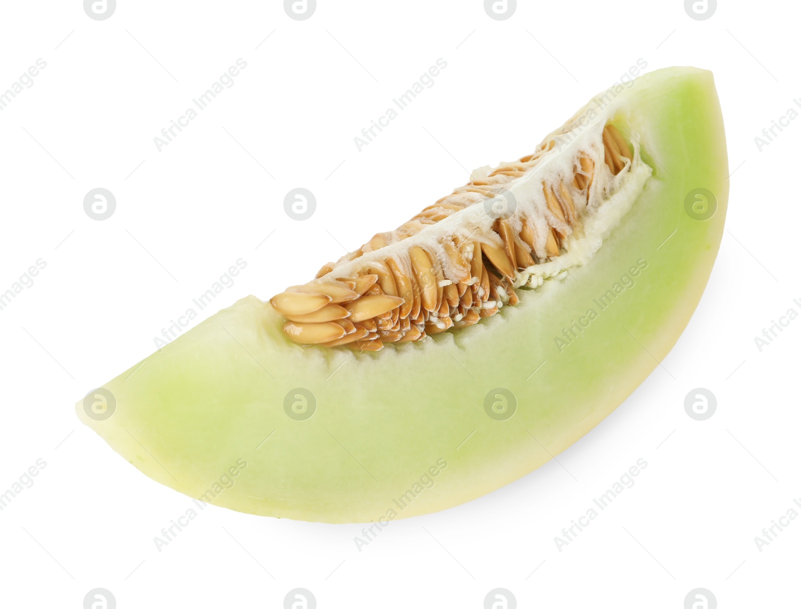 Photo of Slice of fresh ripe honeydew melon isolated on white