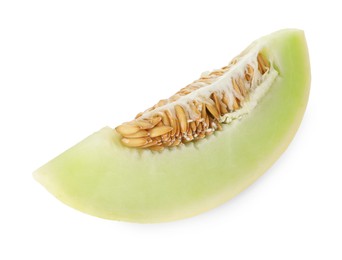 Photo of Slice of fresh ripe honeydew melon isolated on white