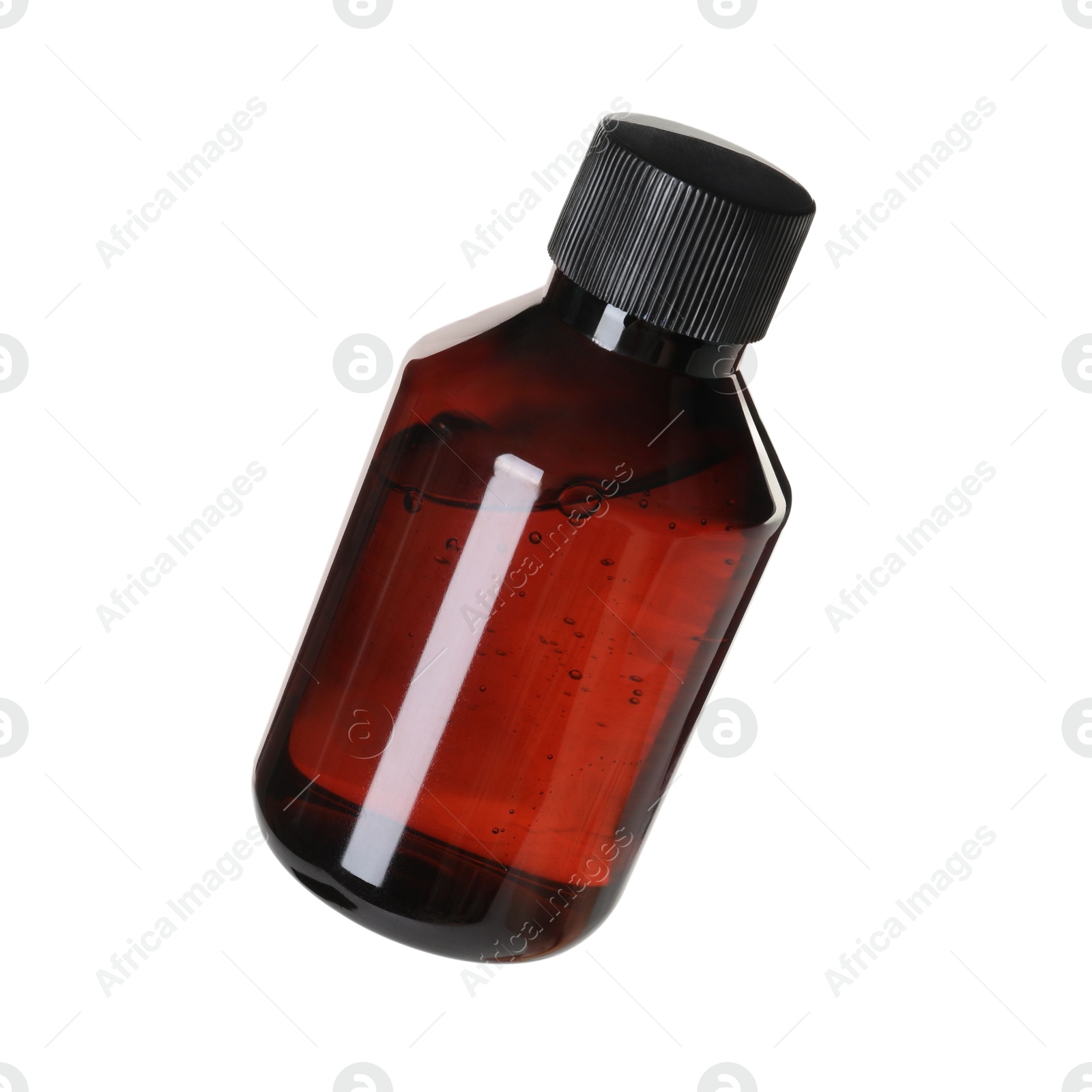 Photo of Shampoo in bottle isolated on white. Personal care product