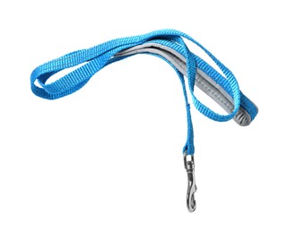 Photo of Light blue dog leash isolated on white