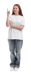 Photo of Full length portrait of teenage girl on white background