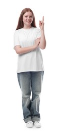 Full length portrait of teenage girl on white background