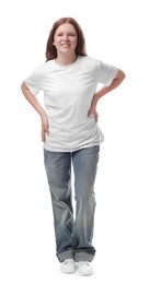 Photo of Full length portrait of teenage girl on white background