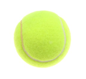 Photo of One light green tennis ball isolated on white