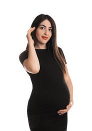 Photo of Portrait of beautiful pregnant woman on white background