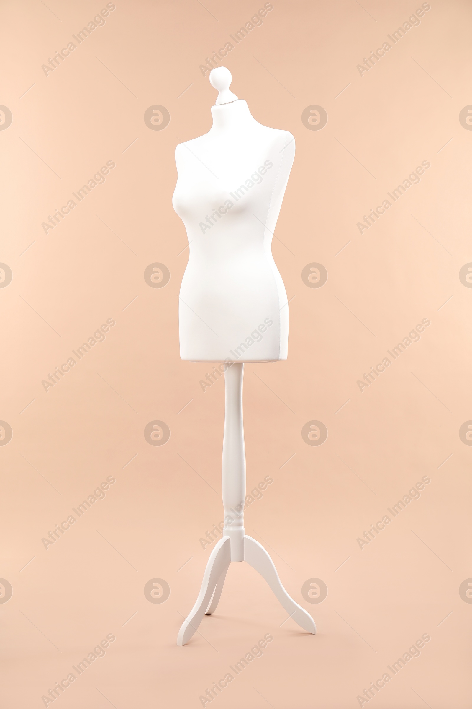 Photo of One female mannequin on stand against beige background