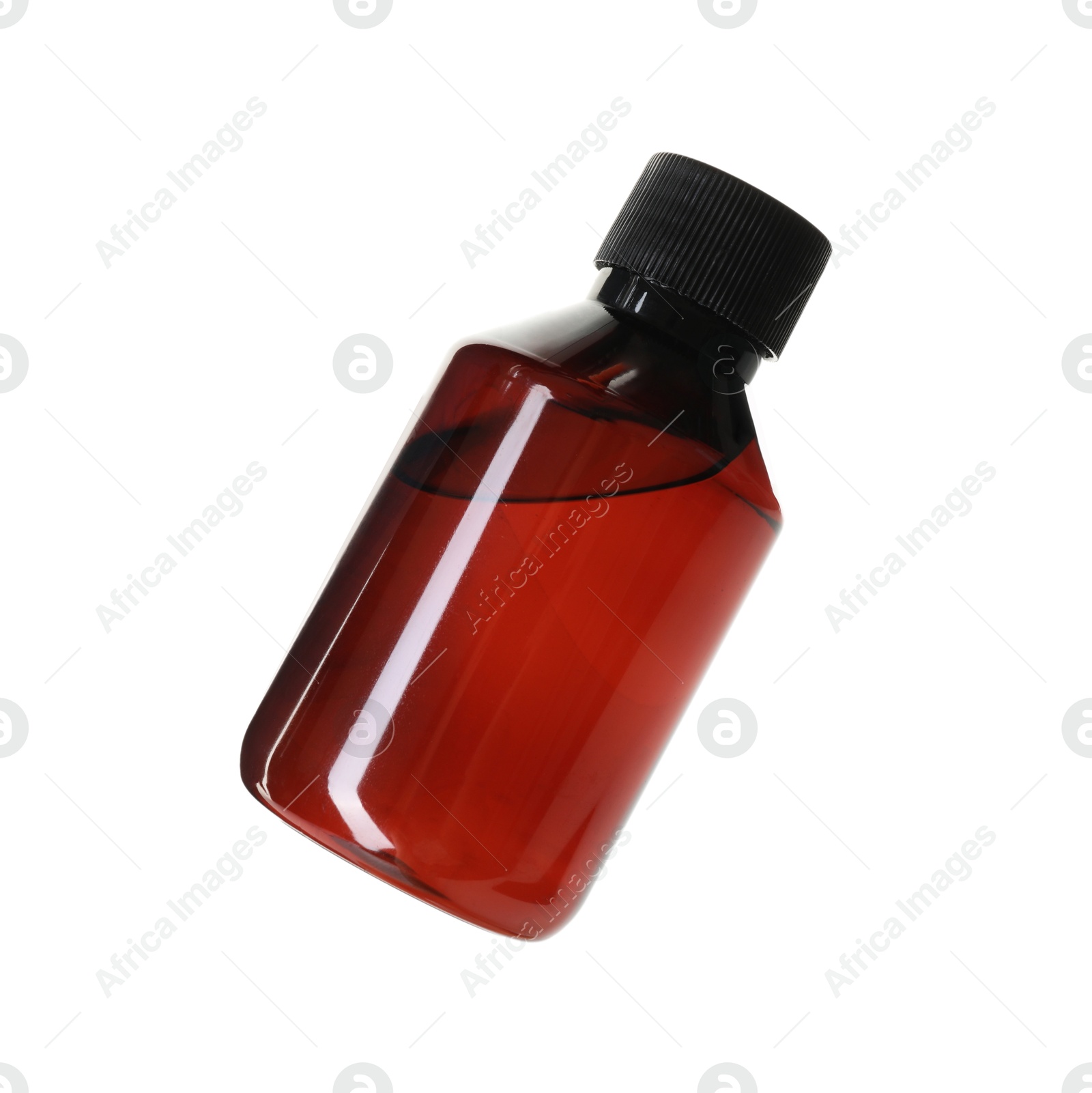 Photo of Shampoo in bottle isolated on white. Personal care product