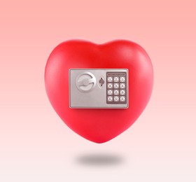 Red heart with electronic safe lock on pink gradient background