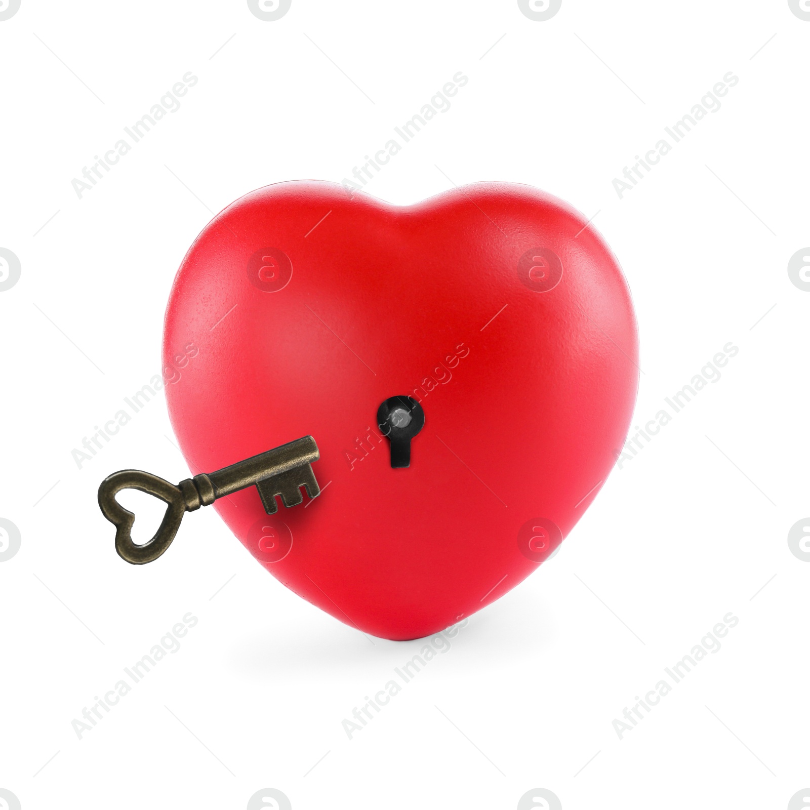 Image of Heart with keyhole and key on white background