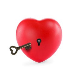 Image of Heart with keyhole and key on white background