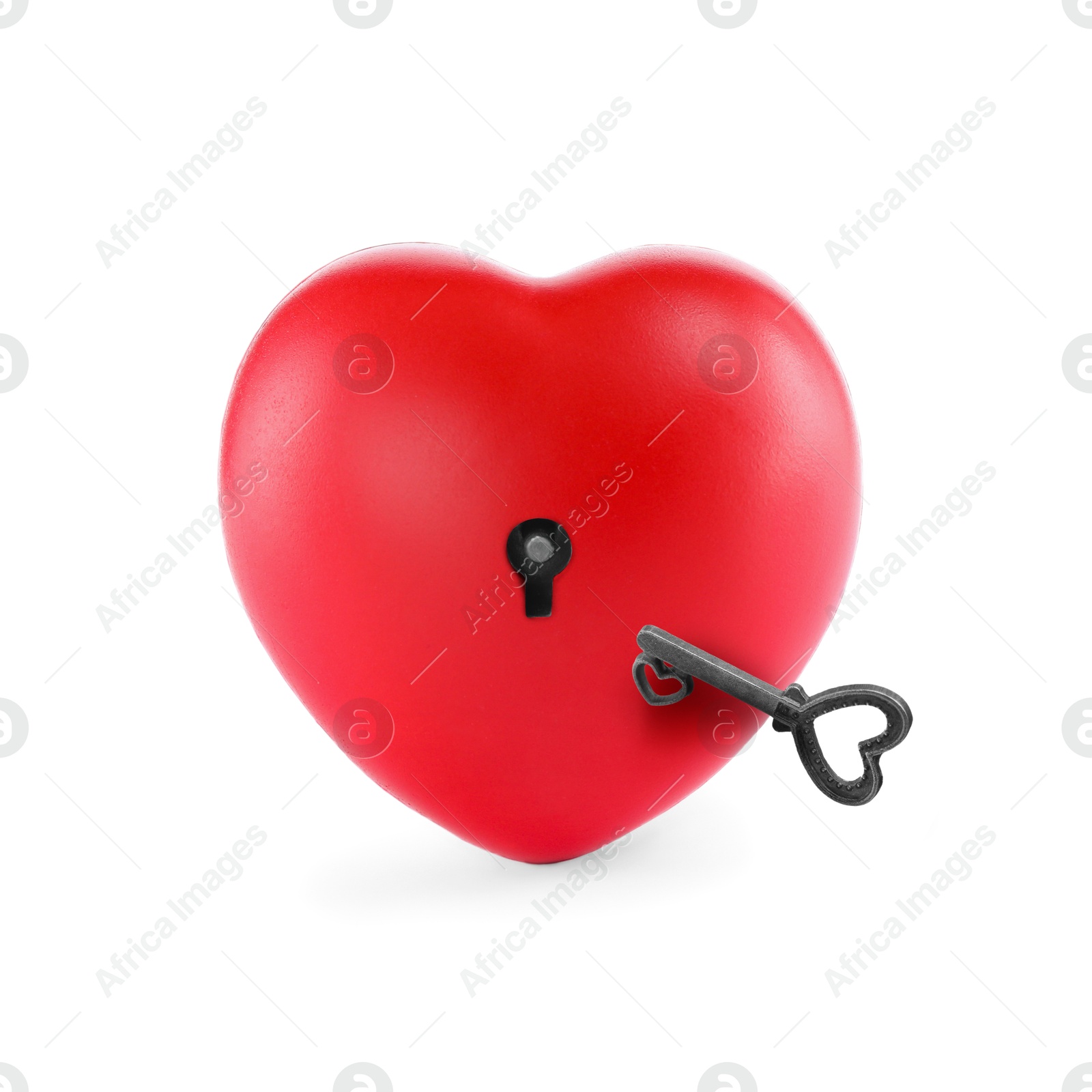 Image of Heart with keyhole and key on white background