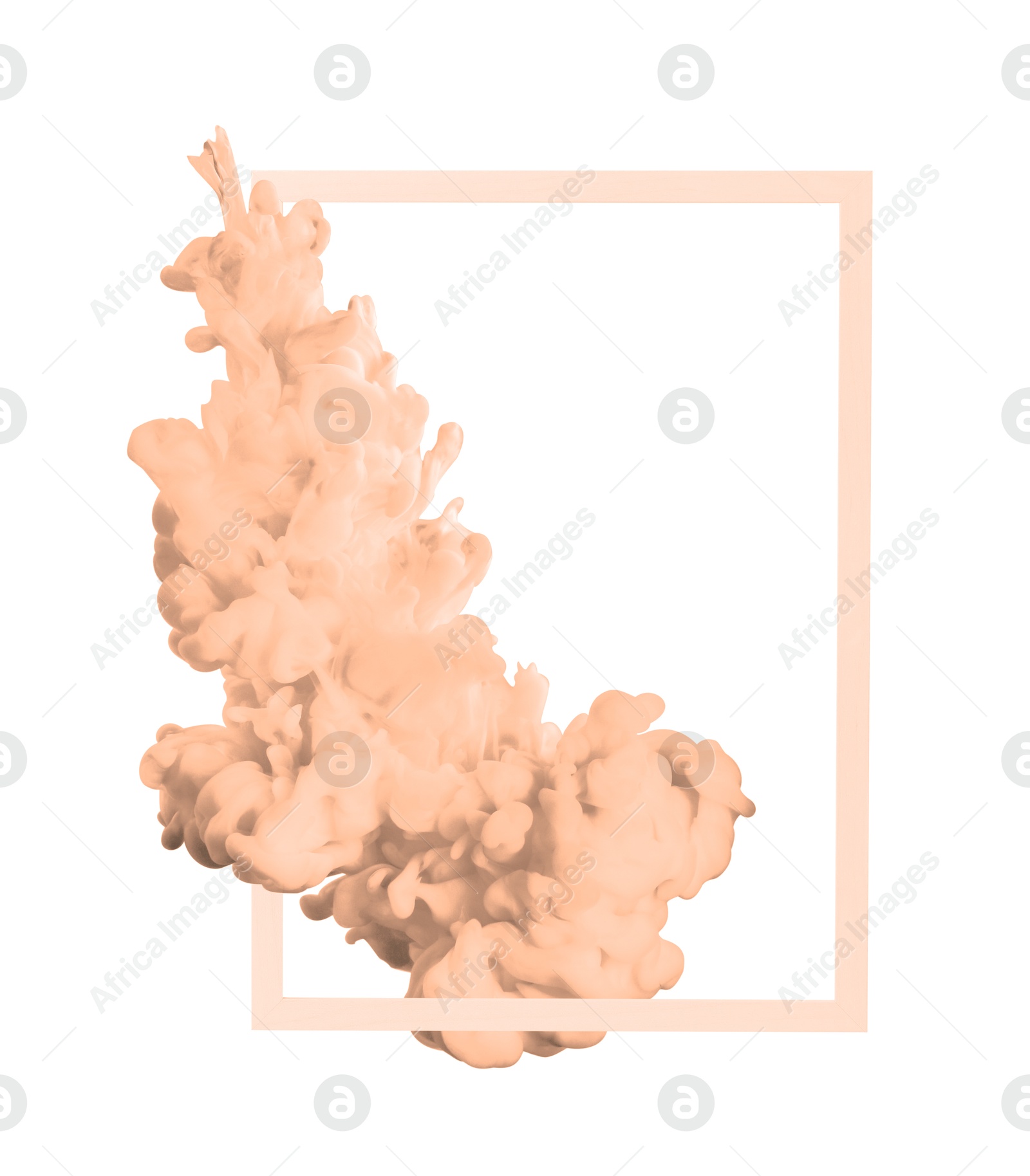 Image of Splash of peach fuzz ink and frame on white background