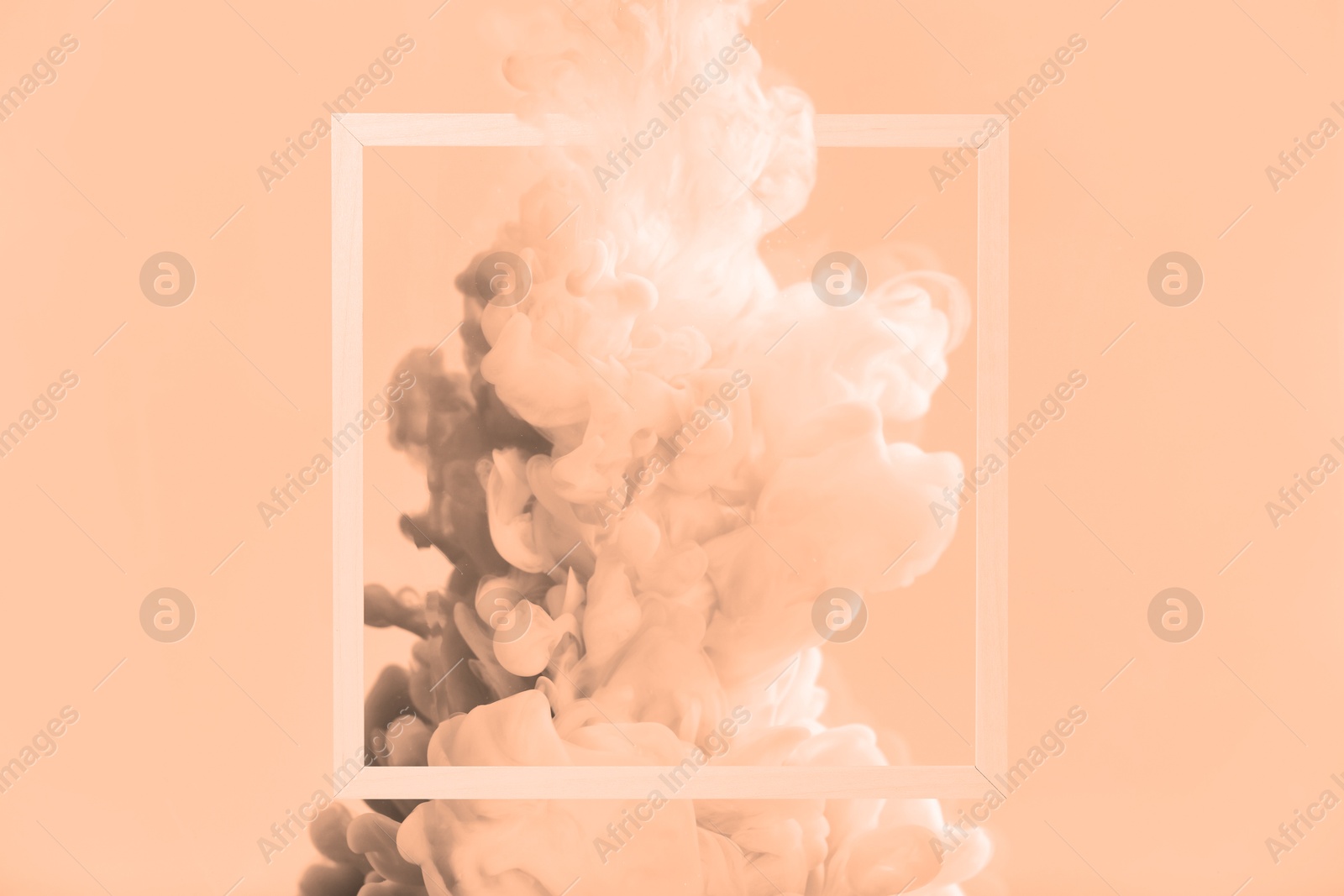 Image of Splash of ink and frame on peach fuzz color background