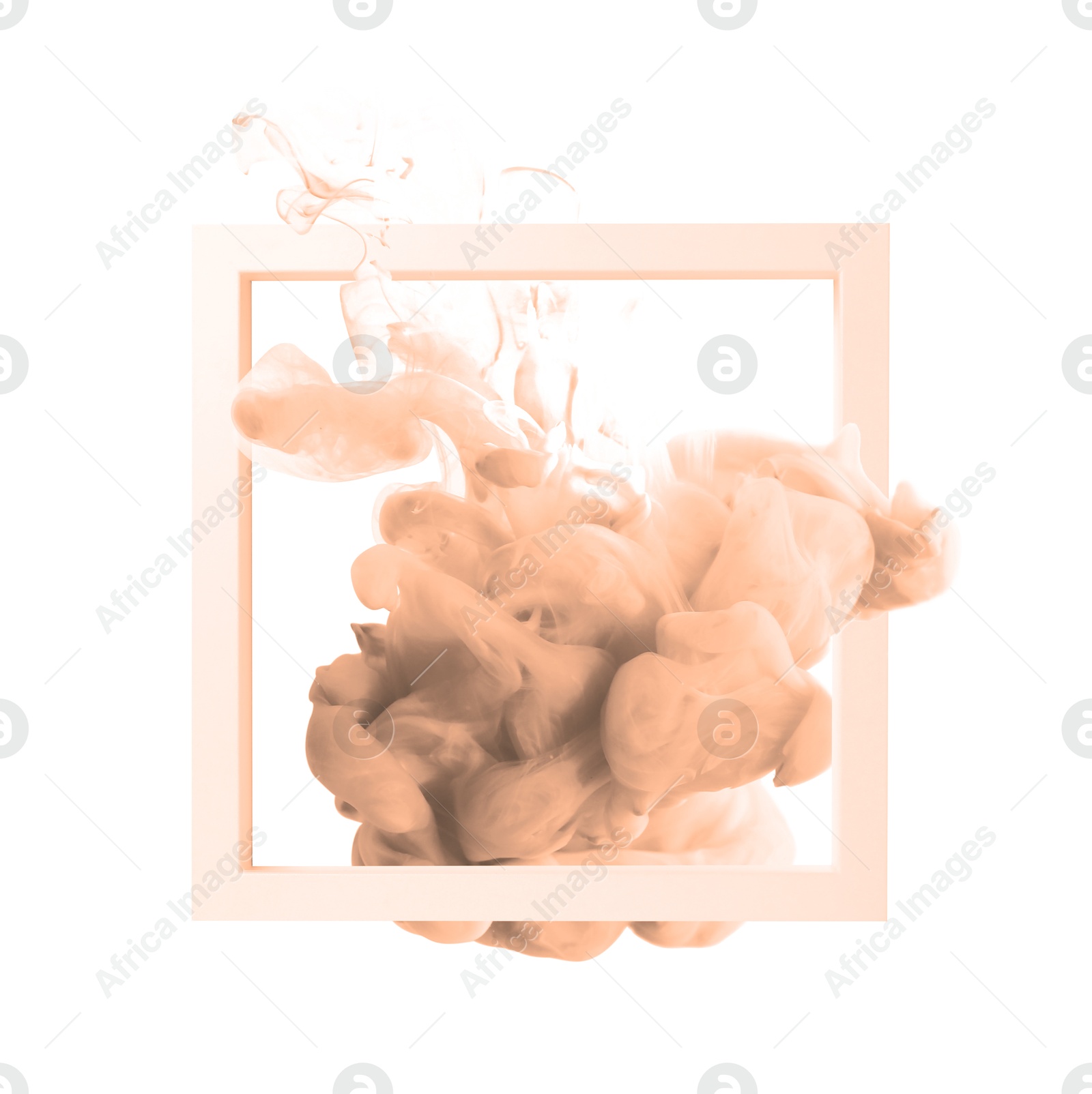 Image of Splash of peach fuzz ink and frame on white background