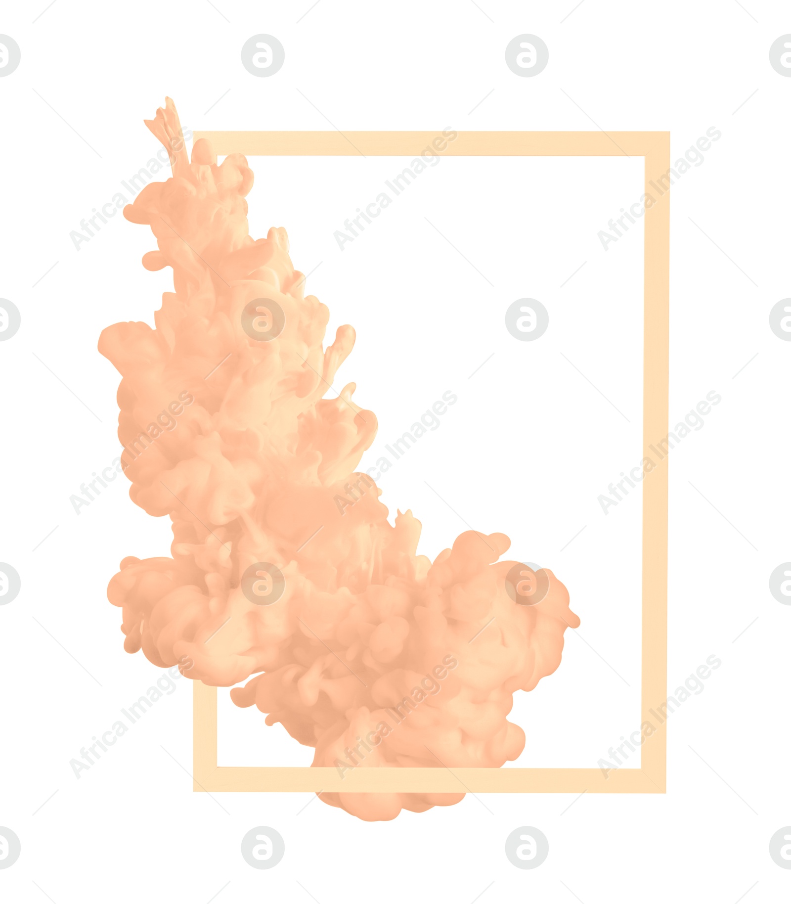 Image of Splash of peach fuzz ink and frame on white background