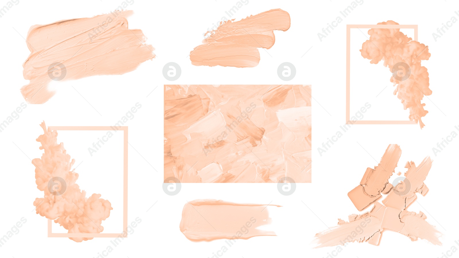 Image of Peach fuzz color themed collage on white background