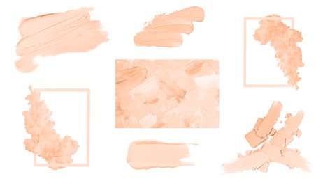 Peach fuzz color themed collage on white background