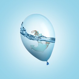 Image of Balloon with water and anchor against light blue background