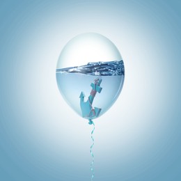 Image of Balloon with water and anchor against light blue background