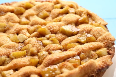 Photo of One tasty homemade apple pie, closeup view