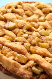 One tasty homemade apple pie, closeup view