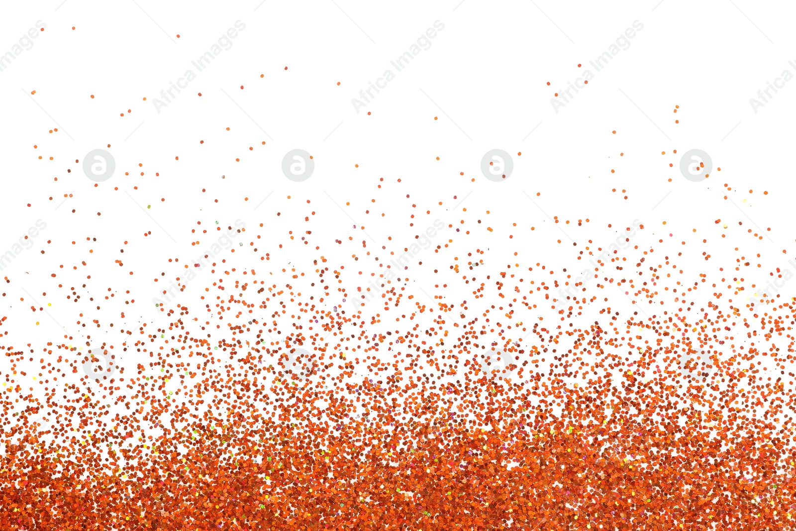 Photo of Shiny golden glitter isolated on white, top view