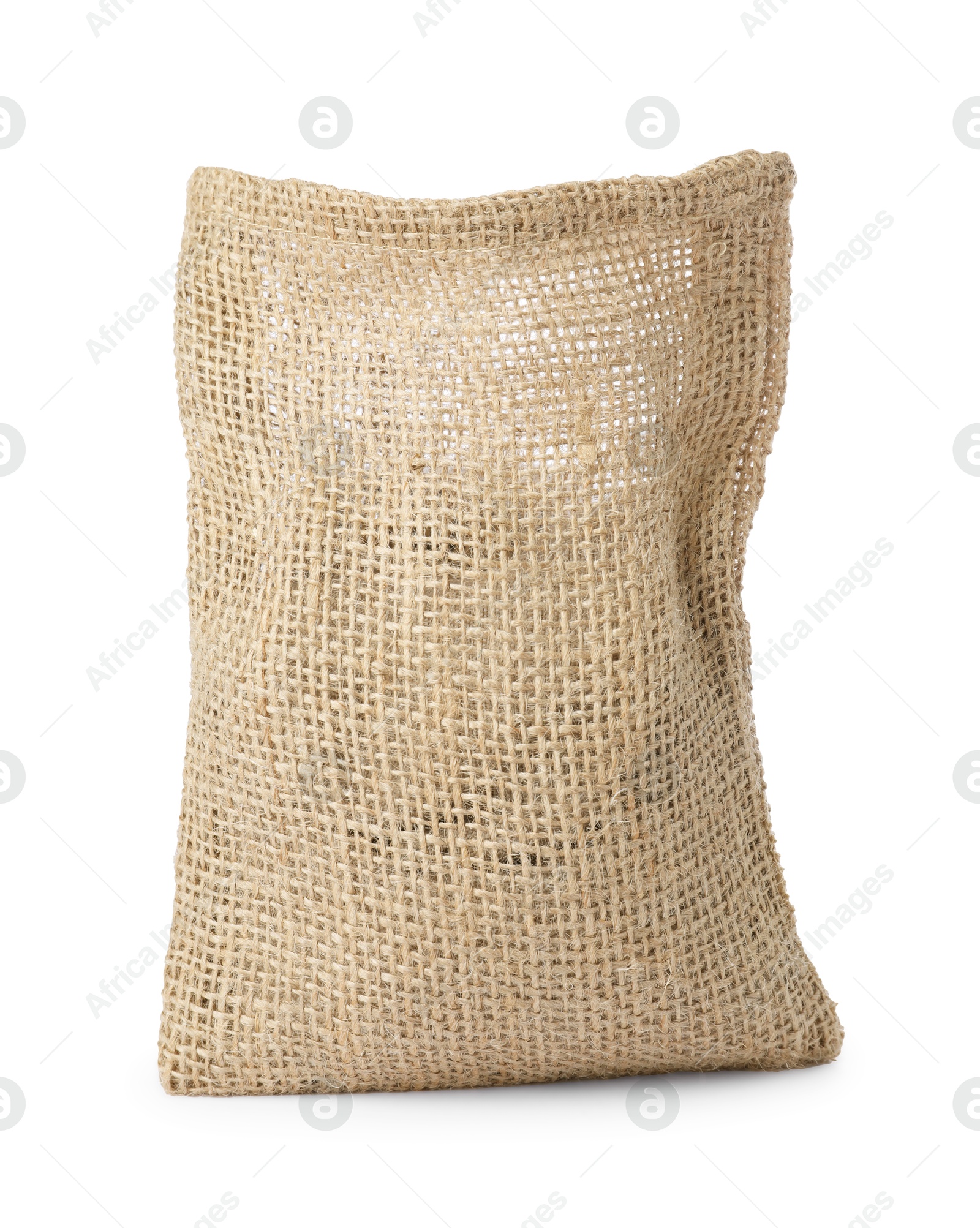 Photo of One natural burlap sack isolated on white