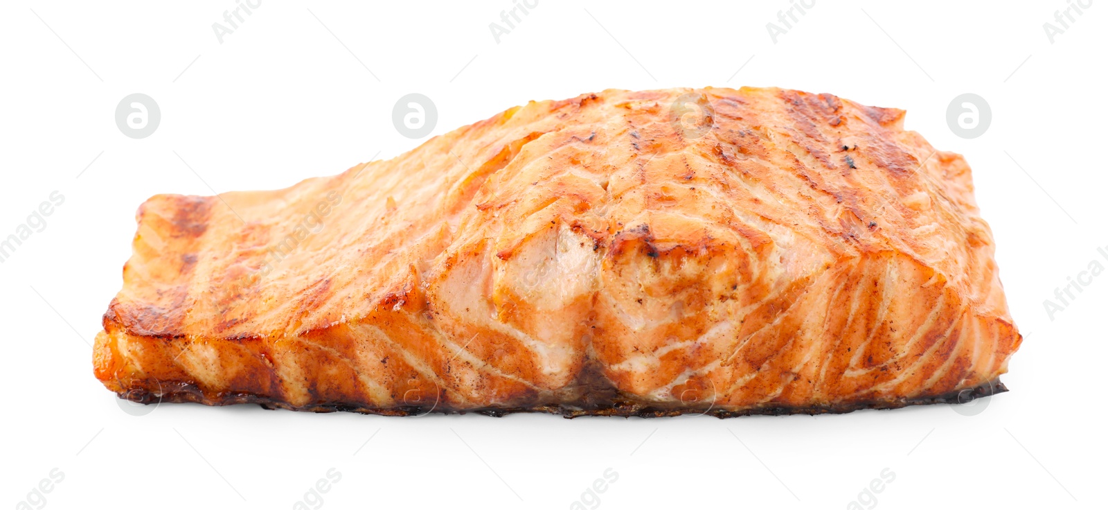 Photo of Delicious grilled salmon fillet isolated on white