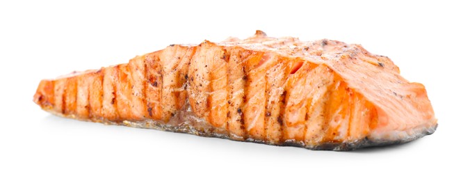 Photo of Delicious grilled salmon fillet isolated on white