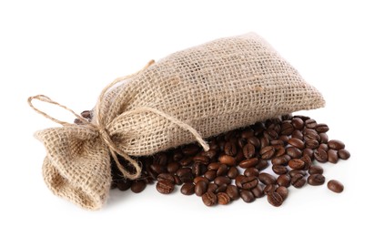 Photo of Burlap sack with coffee beans isolated on white