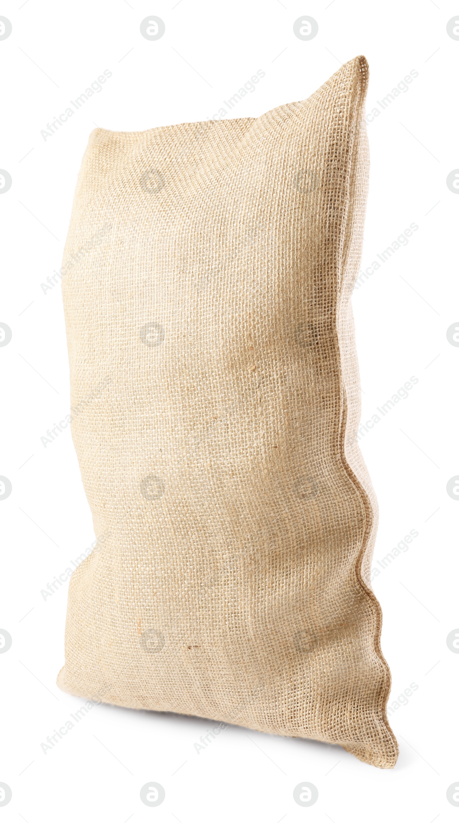 Photo of One natural burlap sack isolated on white