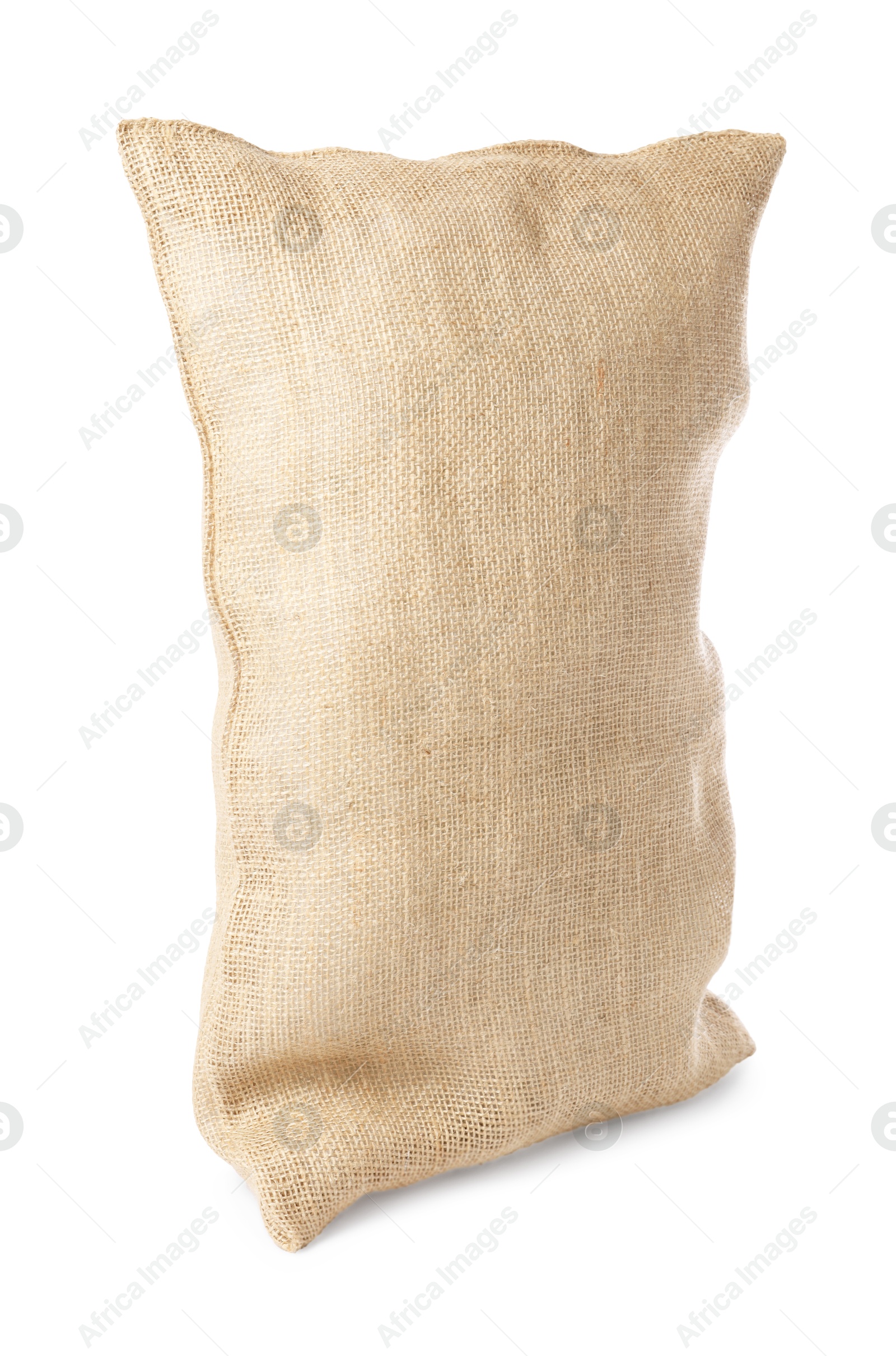 Photo of One natural burlap sack isolated on white