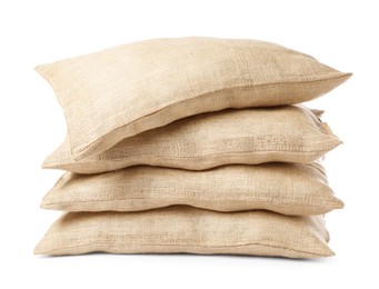 Photo of Group of burlap sacks isolated on white