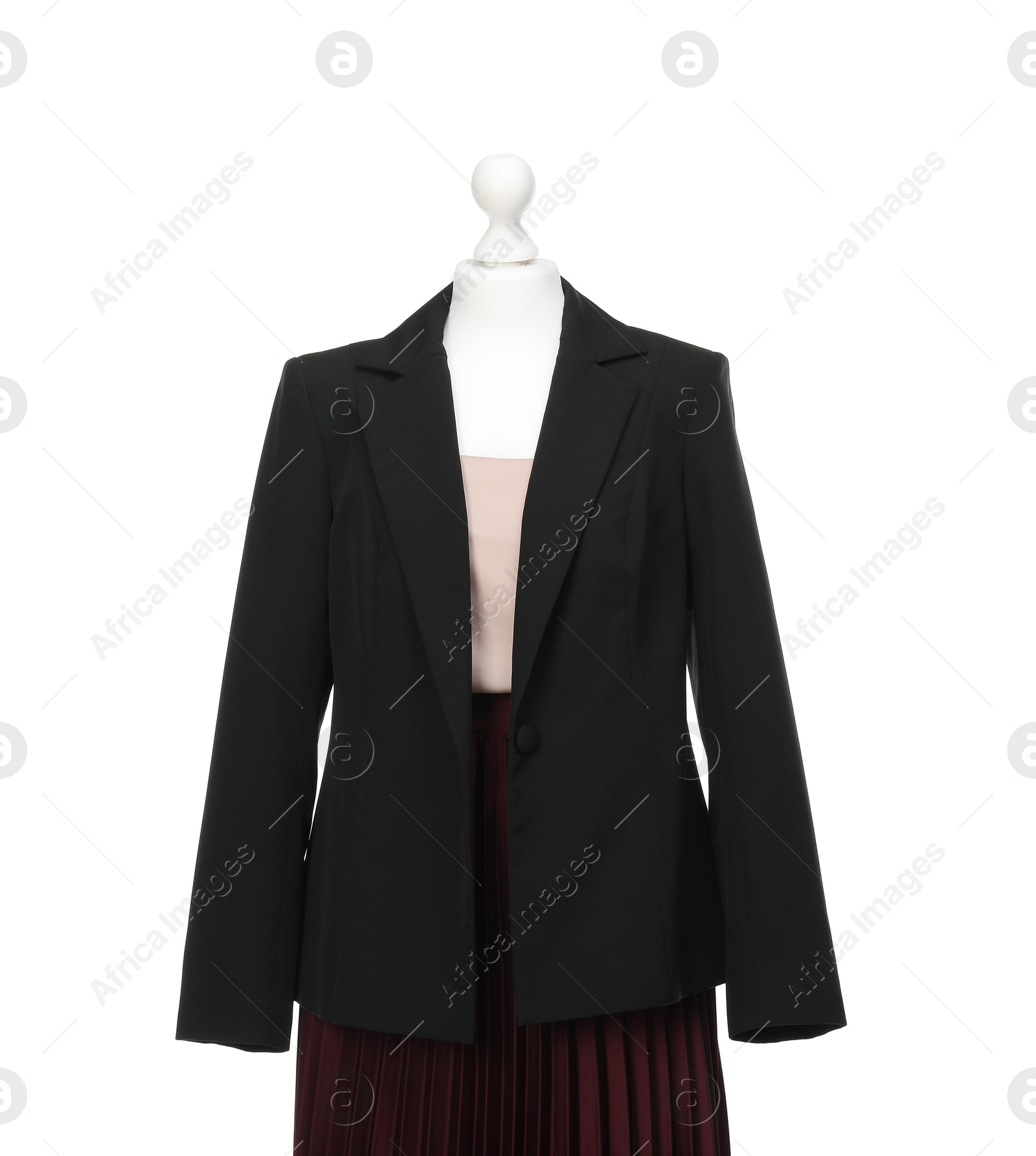 Photo of Mannequin with new stylish outfit isolated on white