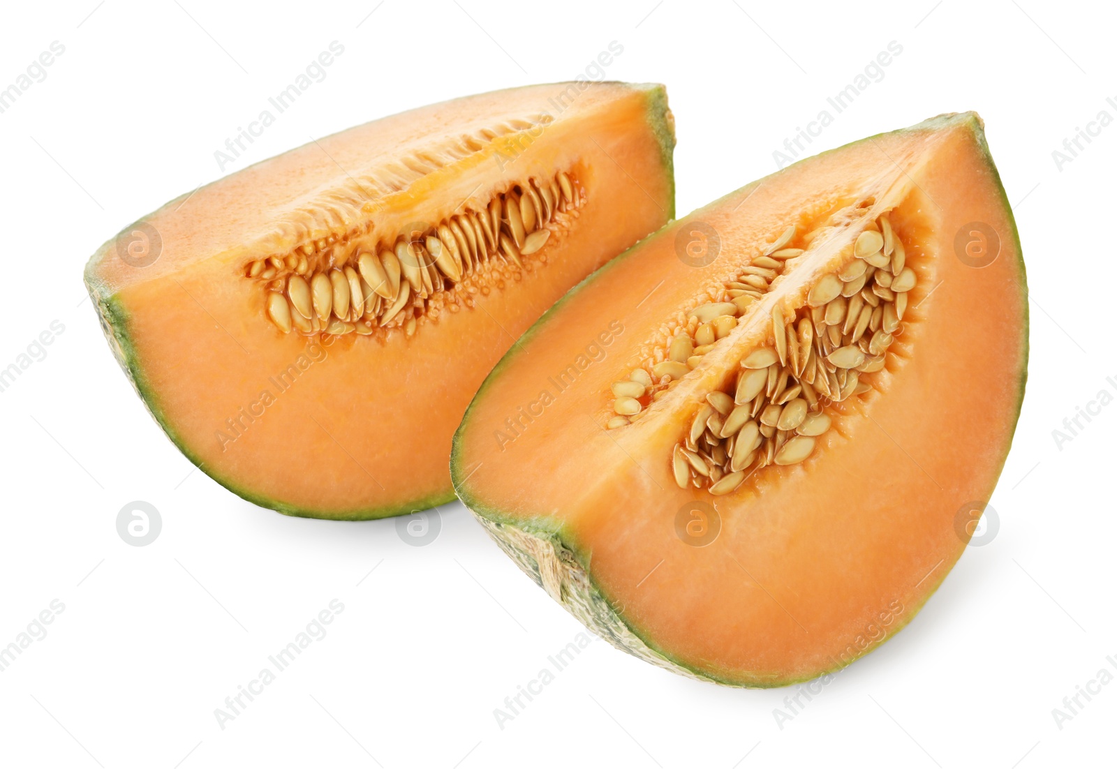 Photo of Slices of Cantaloupe melon isolated on white