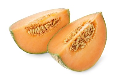 Photo of Slices of Cantaloupe melon isolated on white