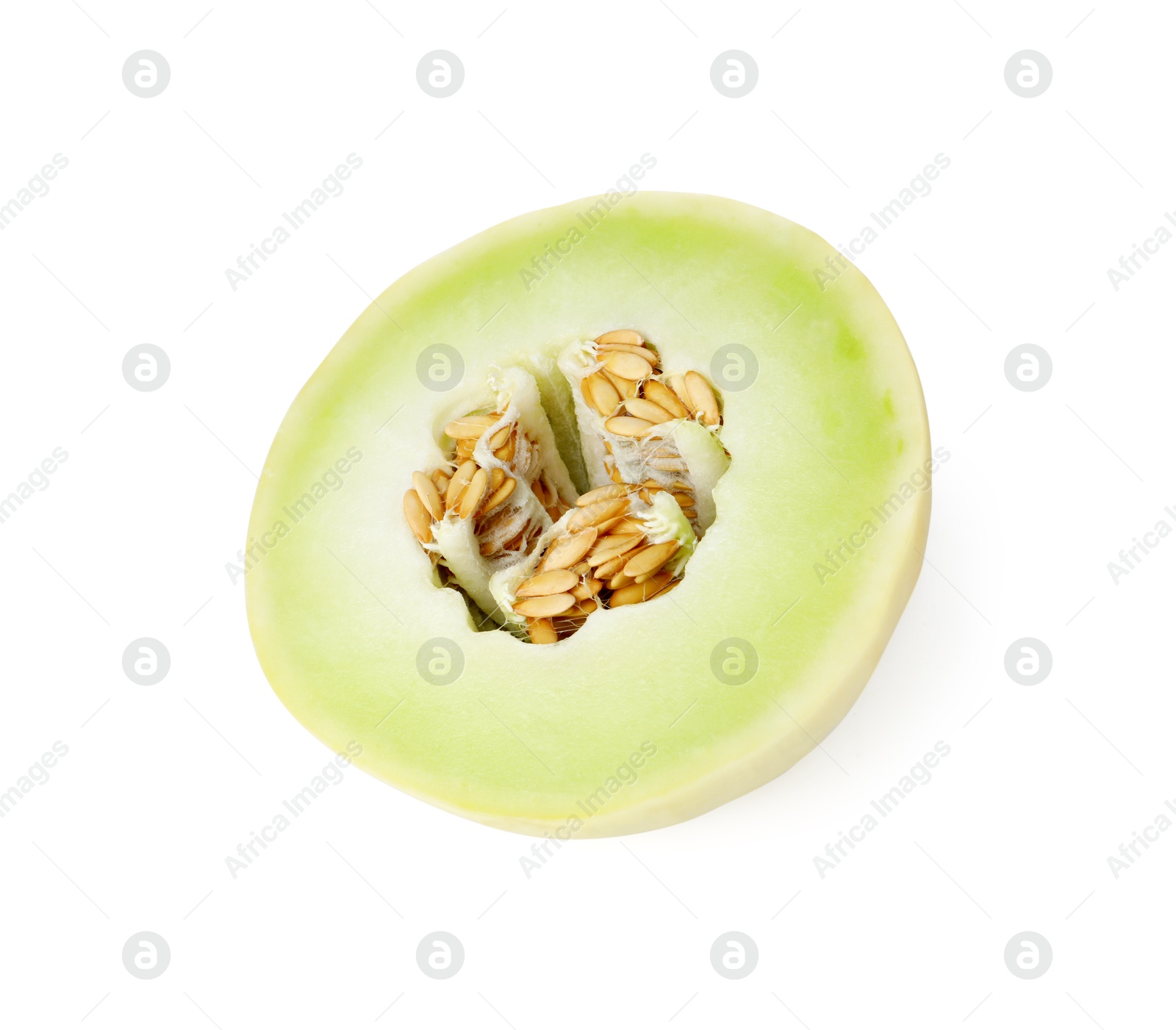 Photo of Cut fresh ripe honeydew melon isolated on white