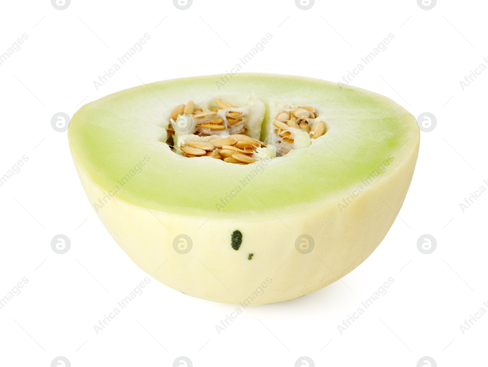 Photo of Cut fresh ripe honeydew melon isolated on white