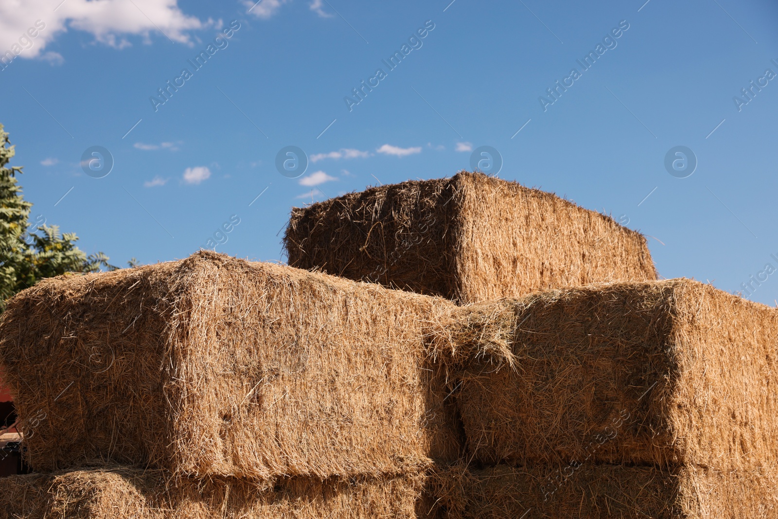 Photo of Bales of hay outdoors on sunny day, closeup