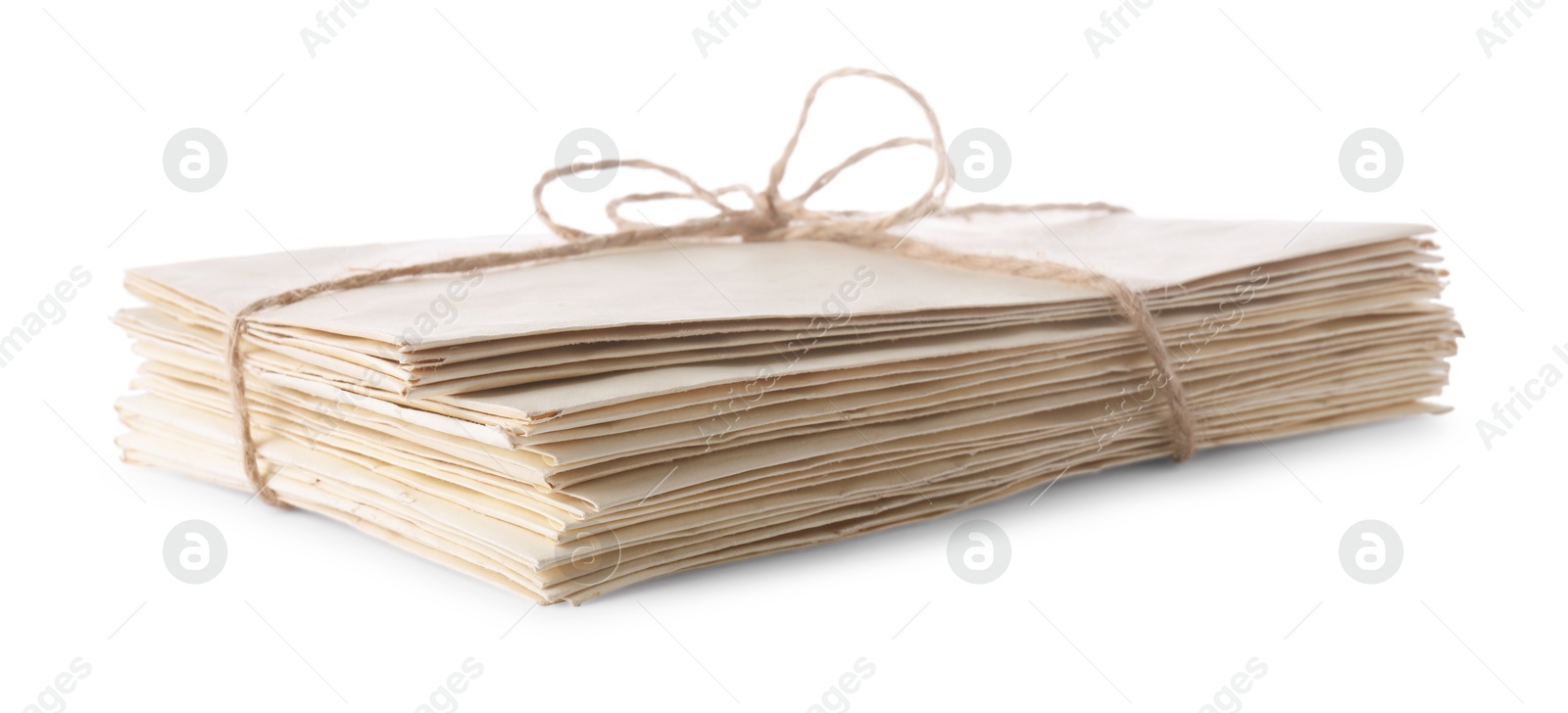 Photo of Stack of old letters isolated on white