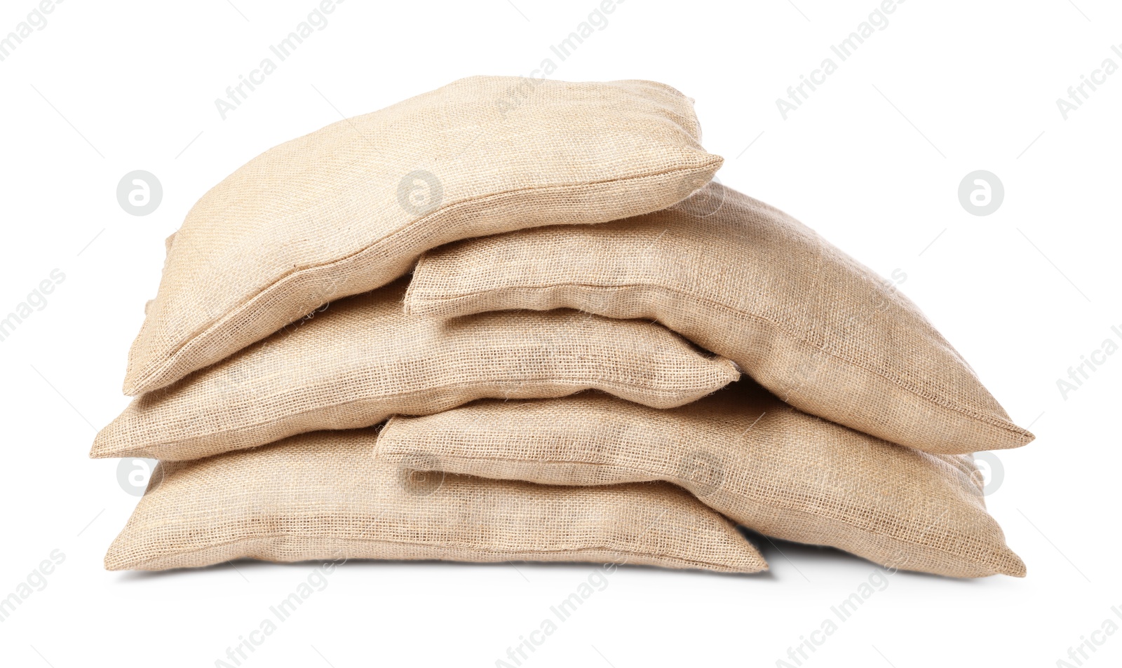 Photo of Group of burlap sacks isolated on white