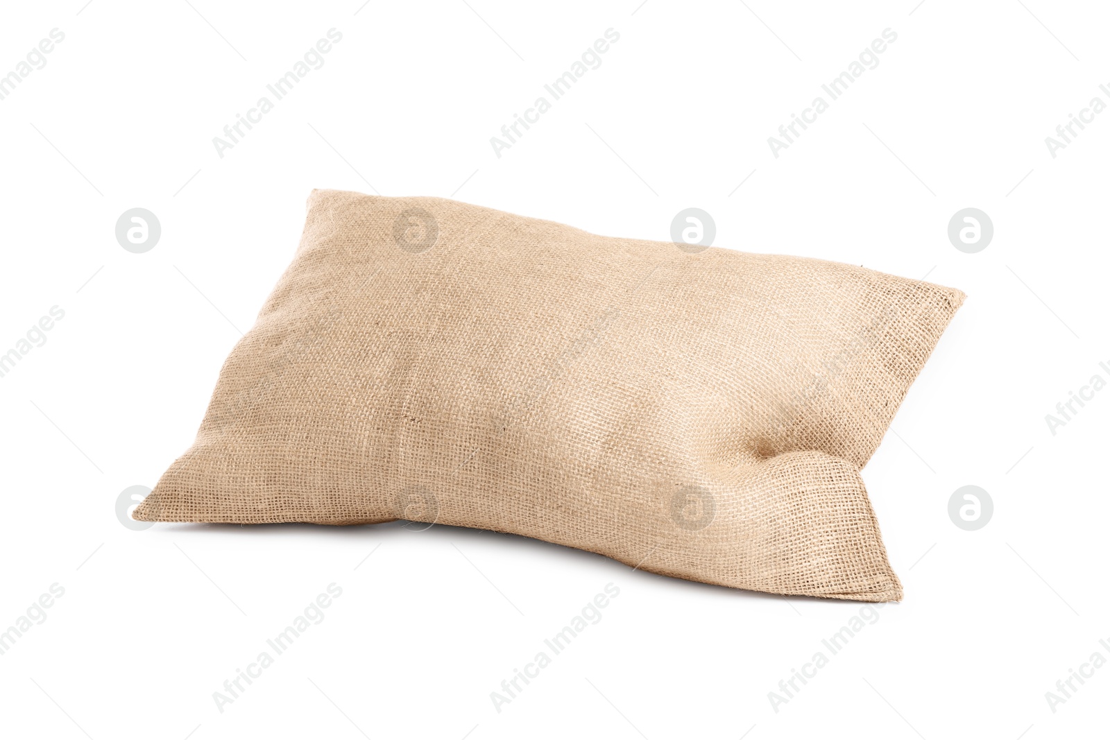 Photo of One natural burlap sack isolated on white