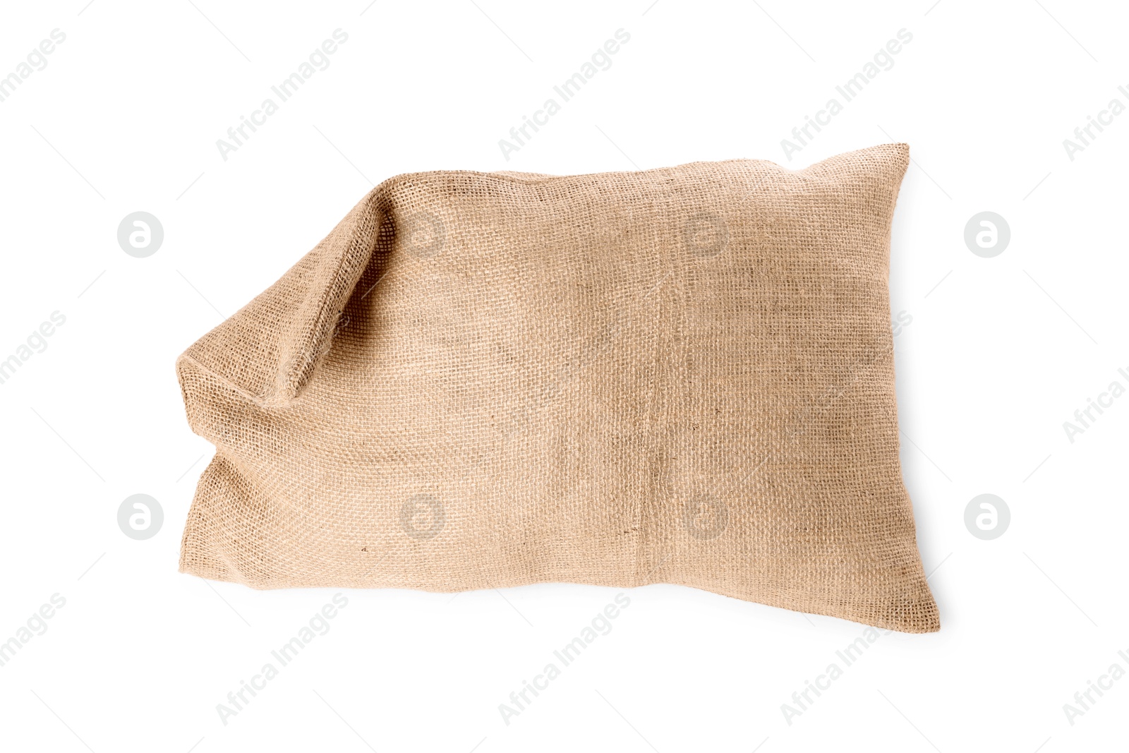 Photo of One burlap sack isolated on white, top view