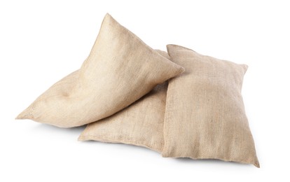 Group of burlap sacks isolated on white