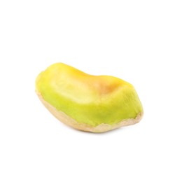 Photo of One peeled pistachio nut isolated on white