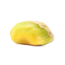 Photo of One peeled pistachio nut isolated on white